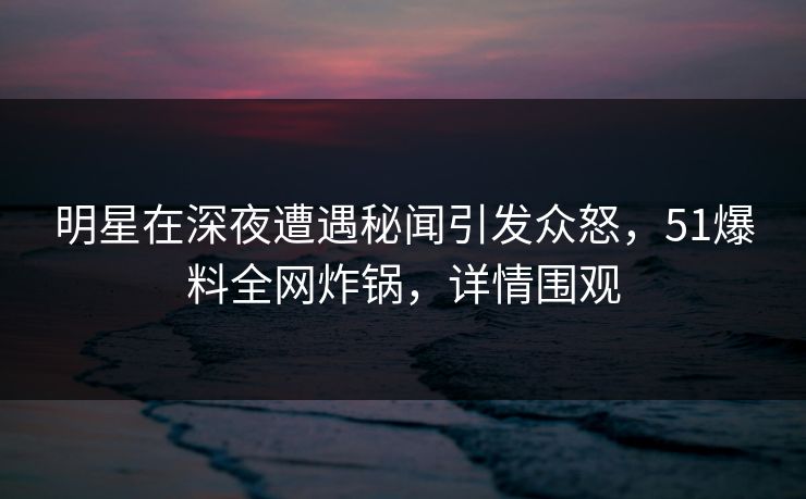 明星在深夜遭遇秘闻引发众怒，51爆料全网炸锅，详情围观